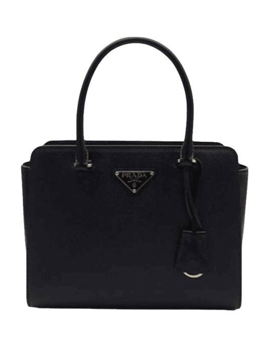 Triangle Logo Saffiano Medium Tote Bag Black - PRADA - BALAAN 1