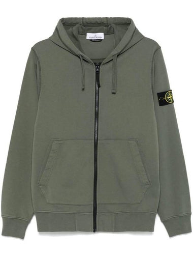 Cotton Fleece Garment Dyed Zip-Up Hoodie Military Green - STONE ISLAND - BALAAN 1