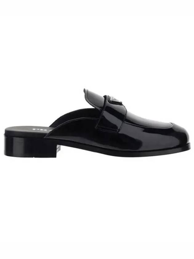 Triangle Logo Patent Leather Mules Black - PRADA - BALAAN.