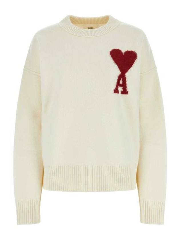 Intarsia Big Heart Logo Wool Knit Top Ivory - AMI - BALAAN 2