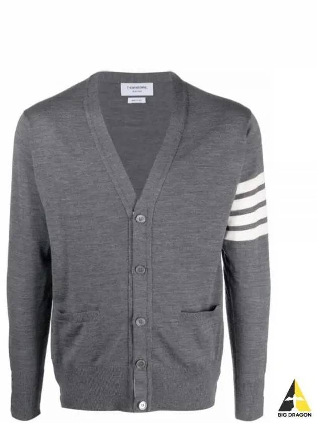 Men's Sustainable Classic Diagonal Wool Cardigan Medium Grey - THOM BROWNE - BALAAN 2