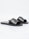 Logo Leather Slide Slippers Black - PRADA - BALAAN 4