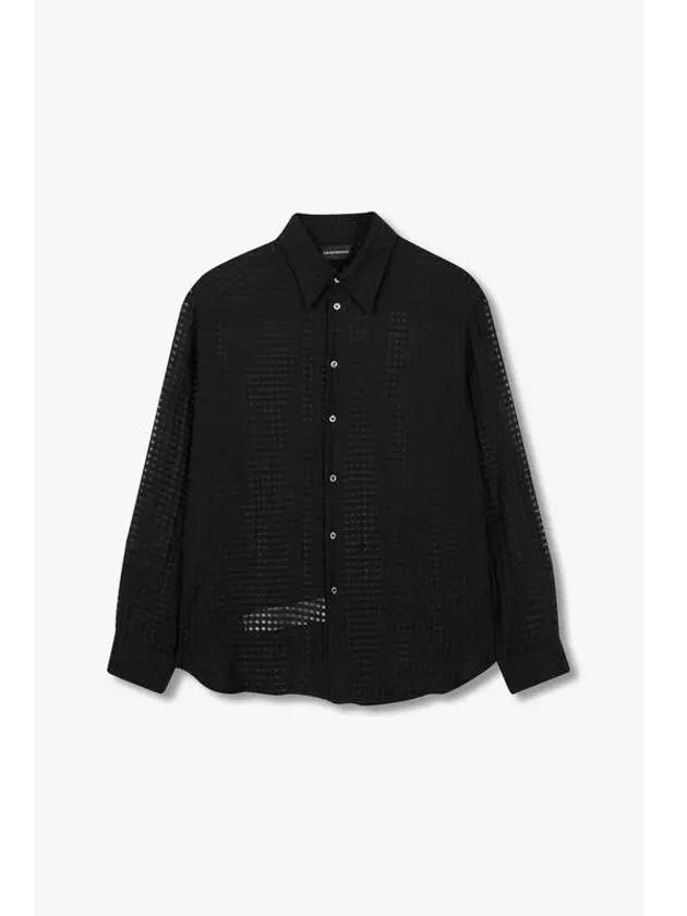 Men s Gingham Check Pattern See through Shirt Black - EMPORIO ARMANI - BALAAN 1