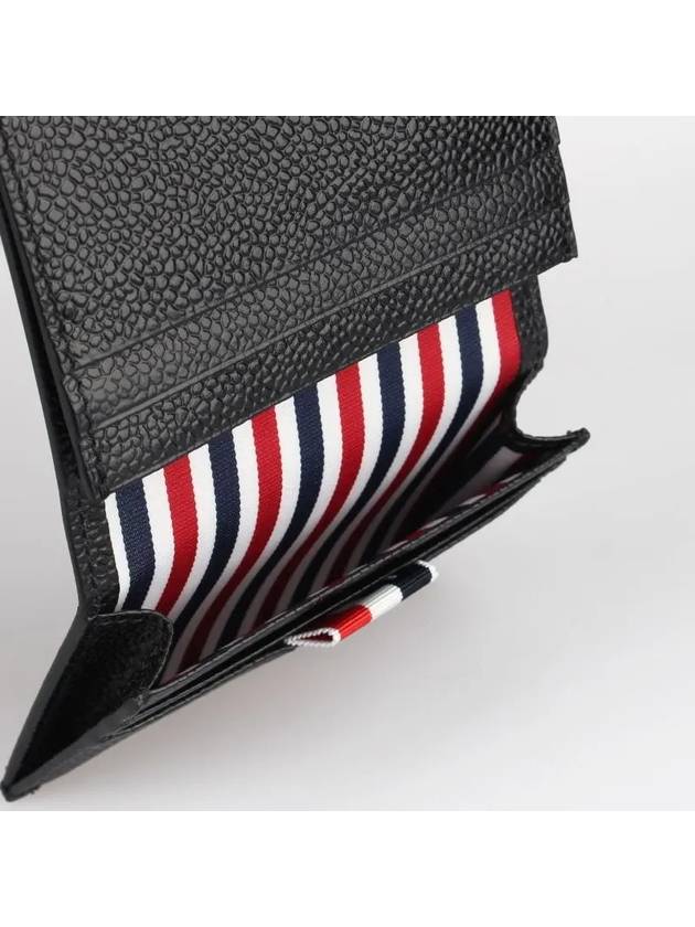 Pebble Grained Leather Double Card Wallet Black - THOM BROWNE - BALAAN 4