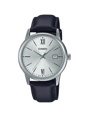 Simple Leather Band Analog Watch Silver - CASIO - BALAAN 1