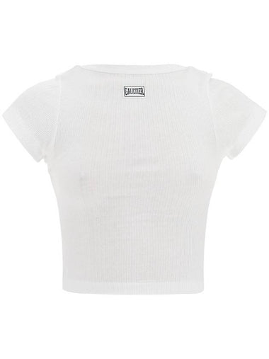 white cotton crop t-shirt with gaultier logo - JEAN PAUL GAULTIER - BALAAN 1