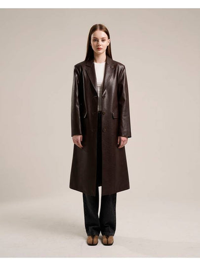 Vegan Leather Long Single Coat Brown - TUDE - BALAAN 2