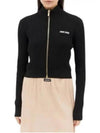 Logo Patch Rib High Neck Zip-Up Wool Cardigan Black - MIU MIU - BALAAN 2