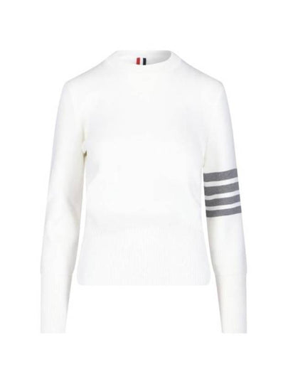 Milano Stitch Crewneck 4-Bar Cotton Crepe Knit Top White - THOM BROWNE - BALAAN 2