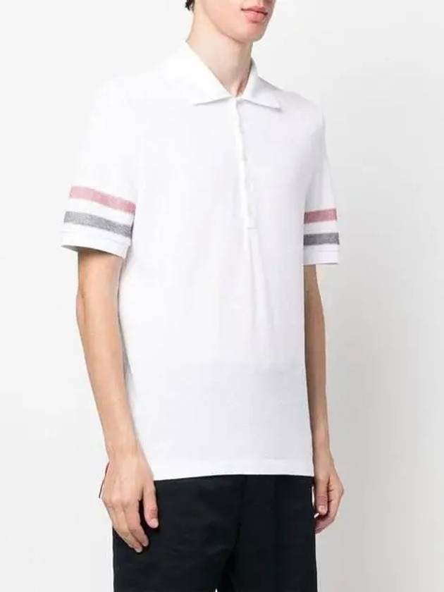 Men's RWB Stripe Cotton Polo Shirt White - THOM BROWNE - BALAAN 5