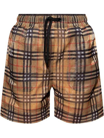 Women's Semi-Sheer Check Banding Shorts Brown - BURBERRY - BALAAN.