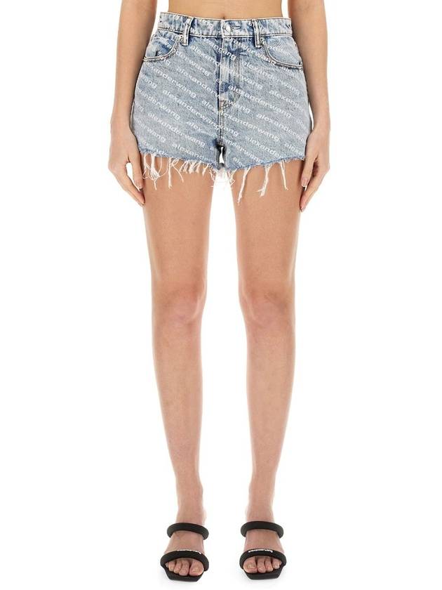 All-Over Logo Bite High Waist Denim Shorts Blue - ALEXANDER WANG - BALAAN 4