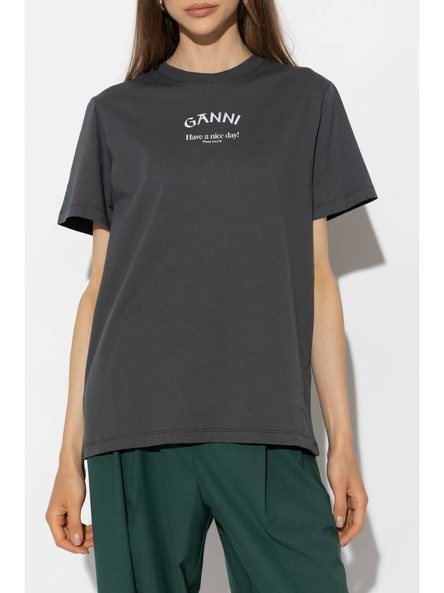 Ganni T-shirt With Logo, Women's, Grey - GANNI - BALAAN 3