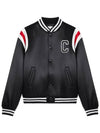 Men's Logo Patch Satin Bomber Jacket Black - CELINE - BALAAN 3