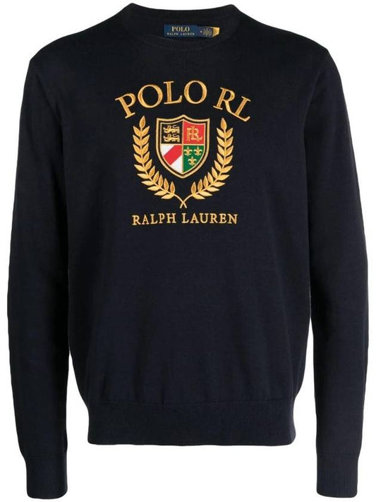 Embroidered Logo Cotton Knit Top Navy - POLO RALPH LAUREN - BALAAN 1