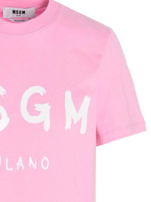 Brushed Logo Short Sleeve T-Shirt Pink - MSGM - BALAAN 4