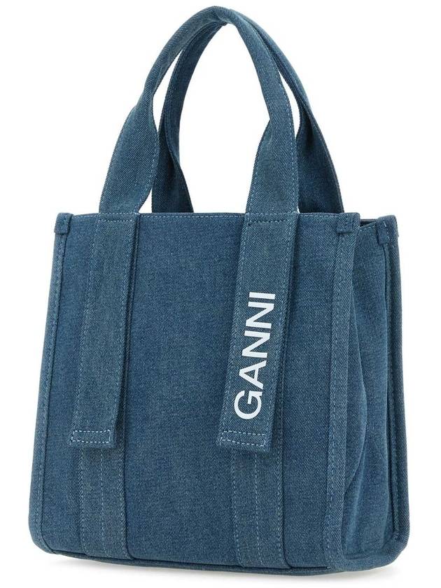 Recycle Tech Small Denim Tote Bag Blue - GANNI - BALAAN 3