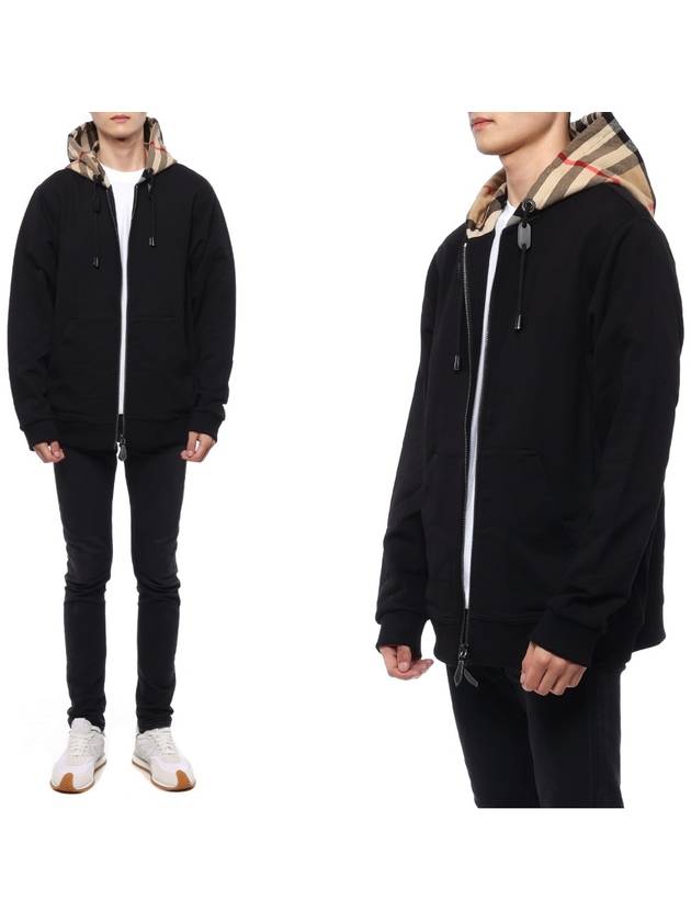 Check Hood Cotton Zip Up Hoodie Black Archive Beige - BURBERRY - BALAAN 3