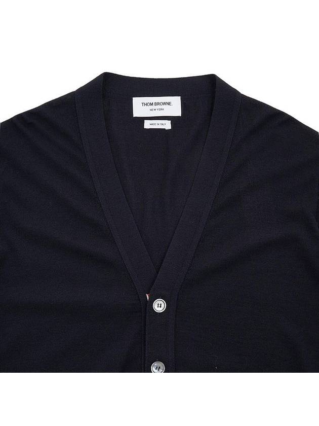 Men's Sustainable Classic Diagonal Wool Cardigan Navy - THOM BROWNE - BALAAN 4