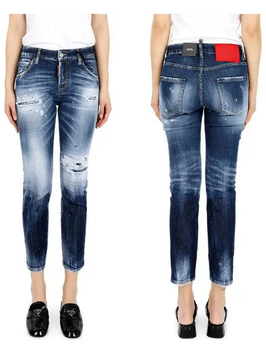 Medium Powder Spots Wash Cool Girl Cropped Jeans Dark Blue - DSQUARED2 - BALAAN.