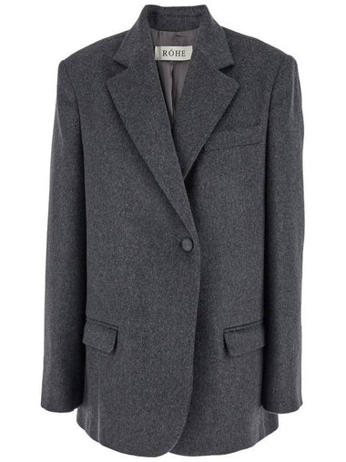 Grey Double-Breasted Jacket With Notched Revers In Wool Blend Woman - ROHE - BALAAN 1