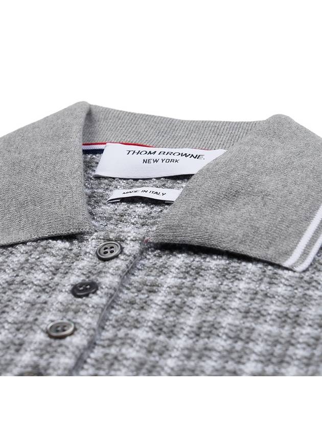 Checked Tweed Shrunken Short Sleeve Polo Grey - THOM BROWNE - BALAAN 5