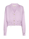 Embroidered Logo Distressed V-Neck Crop Cardigan Purple - MARNI - BALAAN 2