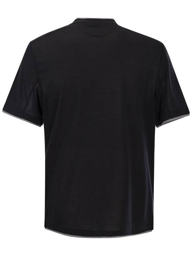 Double Layer Crew Neck Short Sleeve T-Shirt Black - BRUNELLO CUCINELLI - BALAAN 3