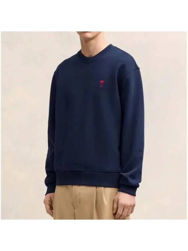 Small Heart Logo Sweatshirt Navy - AMI - BALAAN 4