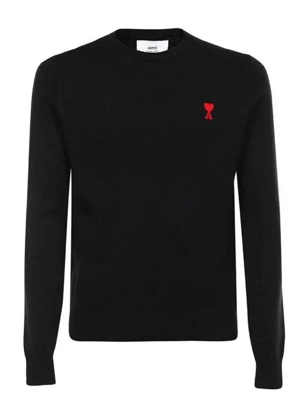 Heart Logo Patch Knit Top Black - AMI - BALAAN 3