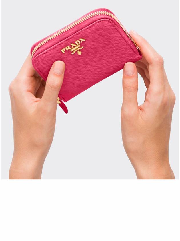 Saffiano Zipper Coin Wallet Peony Pink - PRADA - BALAAN 3