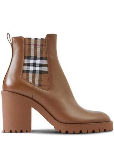 Check Panel Leather Chelsea Boots Brown - BURBERRY - BALAAN 1