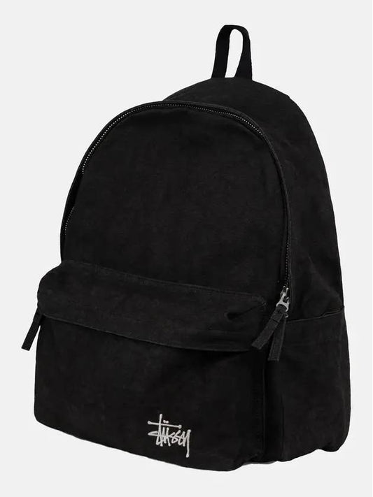 Washed Canvas Backpack Black Daily Laptop School Bag Unisex - STUSSY - BALAAN 2