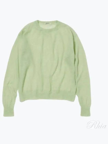 24 Mohair Sheer Knit P O Dark Light Green A24SP02FG Kid Pullover - AURALEE - BALAAN 1