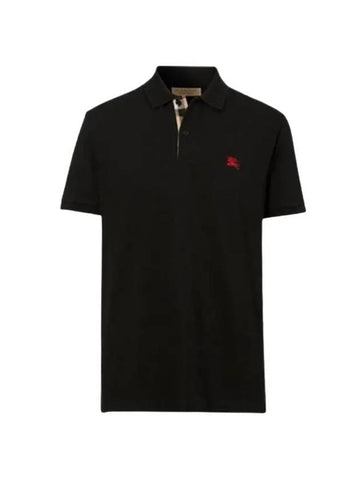 Men's Embroidered Logo Cotton Polo Shirt Black - BURBERRY - BALAAN 1