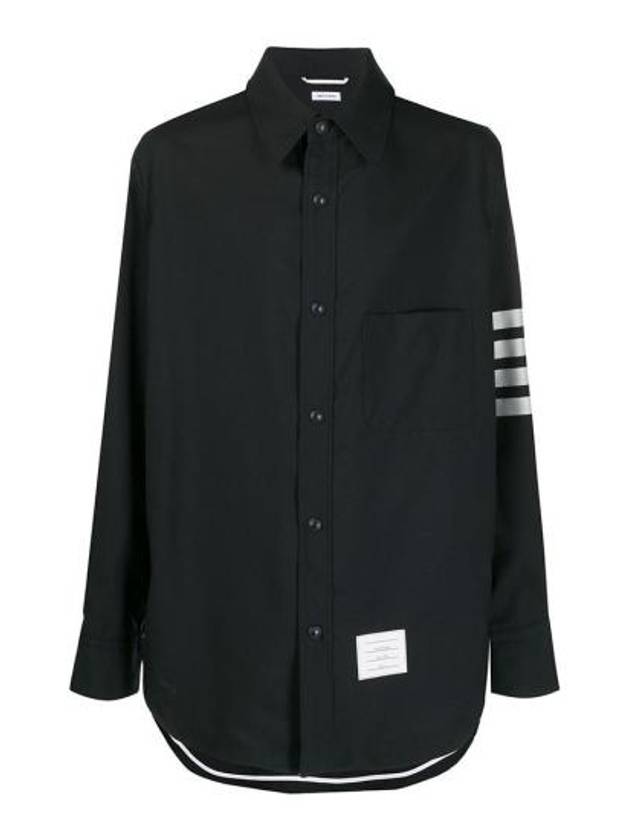 4 Bar Stripe Plain Weaving Wool Long Sleeve Shirt Navy - THOM BROWNE - BALAAN 2