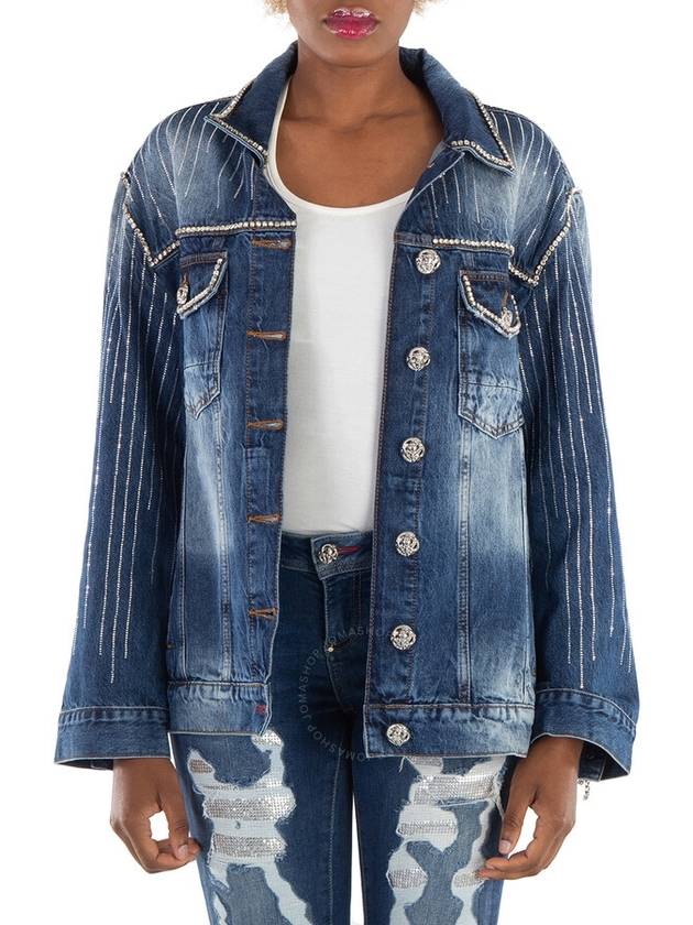 Philipp Plein Crystal Fringe Denim Jacket, Size X-Small - PHILIPP PLEIN - BALAAN 1