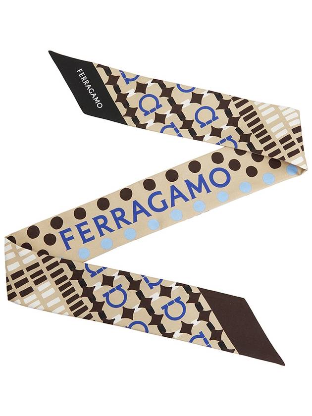 Gancini Print Mini Silk Scarf Beige - SALVATORE FERRAGAMO - BALAAN 4