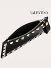 Rockstud Zipper Leather Card Wallet Black - VALENTINO - BALAAN 8