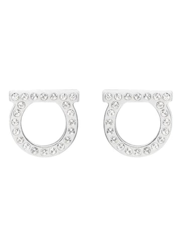 Gancini Crystal Large Earrings Silver - SALVATORE FERRAGAMO - BALAAN 1