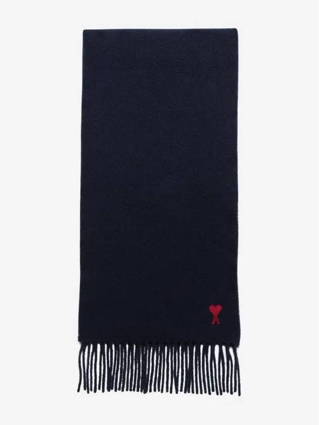 Small Heart Logo Wool Scarf Navy - AMI - BALAAN 2