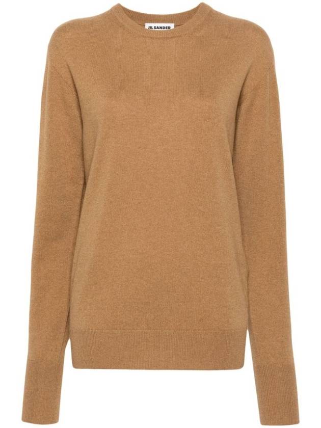 Crew neck cashmere knit top brown - JIL SANDER - BALAAN 1