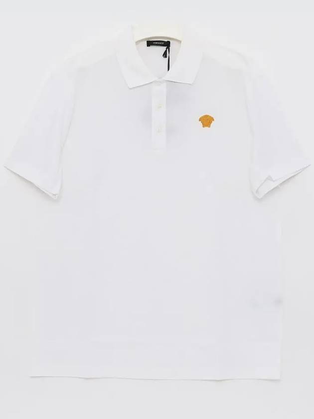 Embroidered Logo Polo Shirt White - VERSACE - BALAAN 4