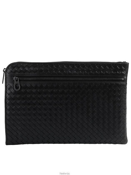 Intrecciato Weaving Zipper Clutch Bag Black - BOTTEGA VENETA - BALAAN 2