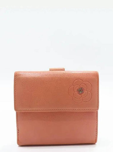 A46507 Pink Leather Camellia Butterfly Half Wallet - CHANEL - BALAAN 1