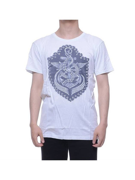 Men's Anchor Print Short Sleeve T-Shirt White - BALMAIN - BALAAN.