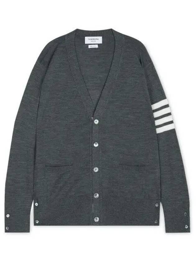 Men's Sustainable Classic Diagonal Wool Cardigan Medium Grey - THOM BROWNE - BALAAN 2