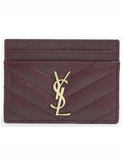 Women's Gold Matelasse Caviar Leather Card Wallet Burgundy Region - SAINT LAURENT - BALAAN 2