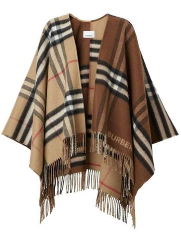 Contrast Check Wool Cashmere Cape Brown - BURBERRY - BALAAN 1