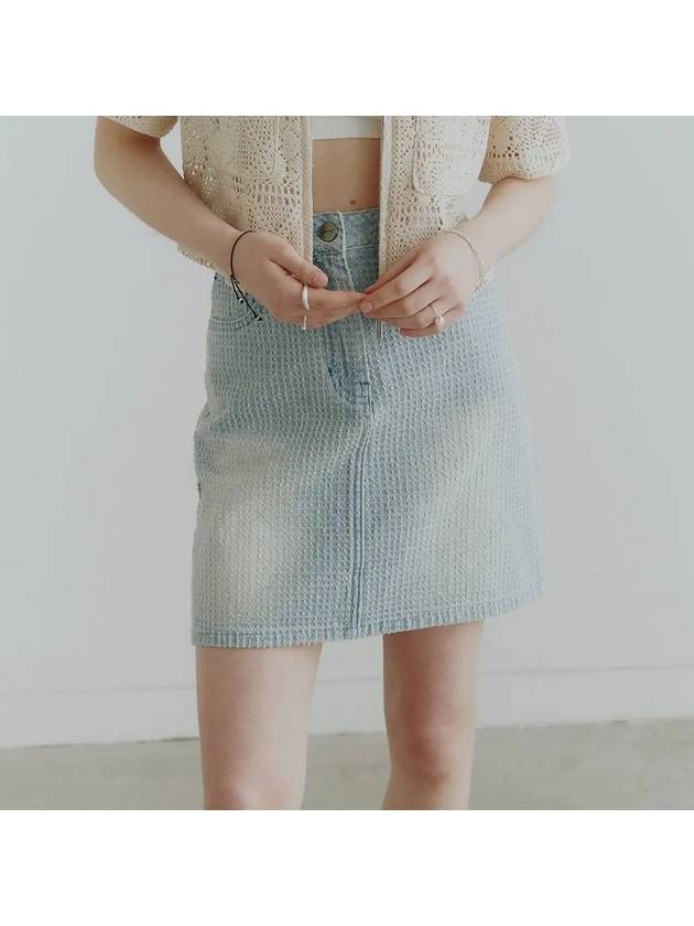 Damage Stripe Denim Mini A Line Skirt Light Blue - NOIRER FOR WOMEN - BALAAN 1